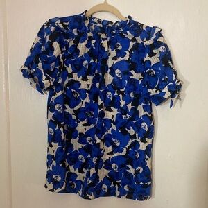 Who What Wear Blue and Black Floral Blouse